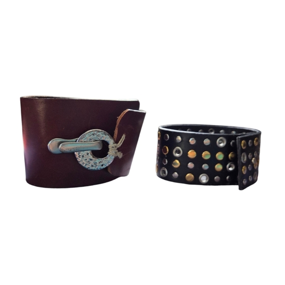GAP & Unbranded Accessories - Gap Leather Cuff Bracelet & Black Studded Vegan Leather Cuff Bracelet Set of 2